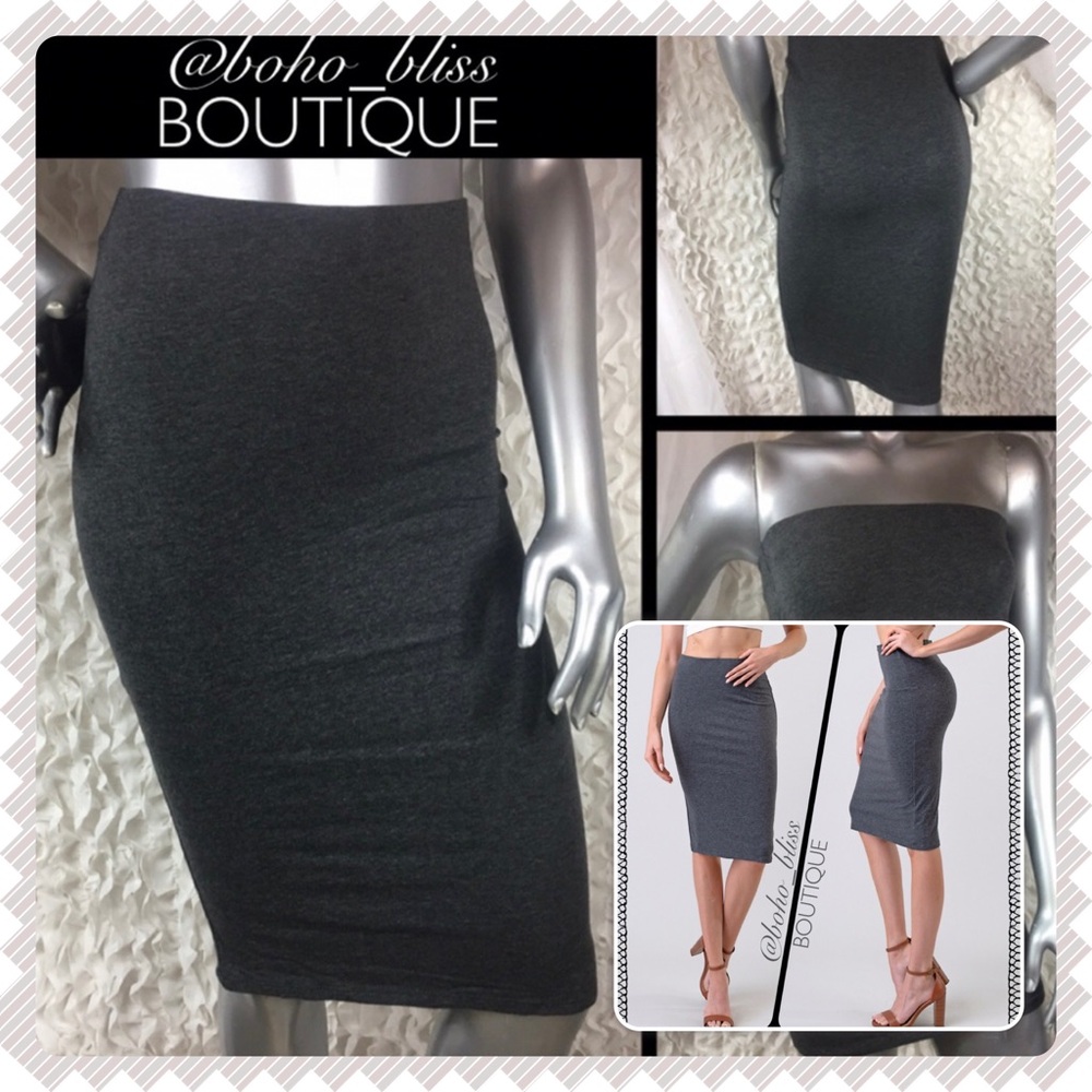 Gray Stretch Midi Pencil Skirt NWT